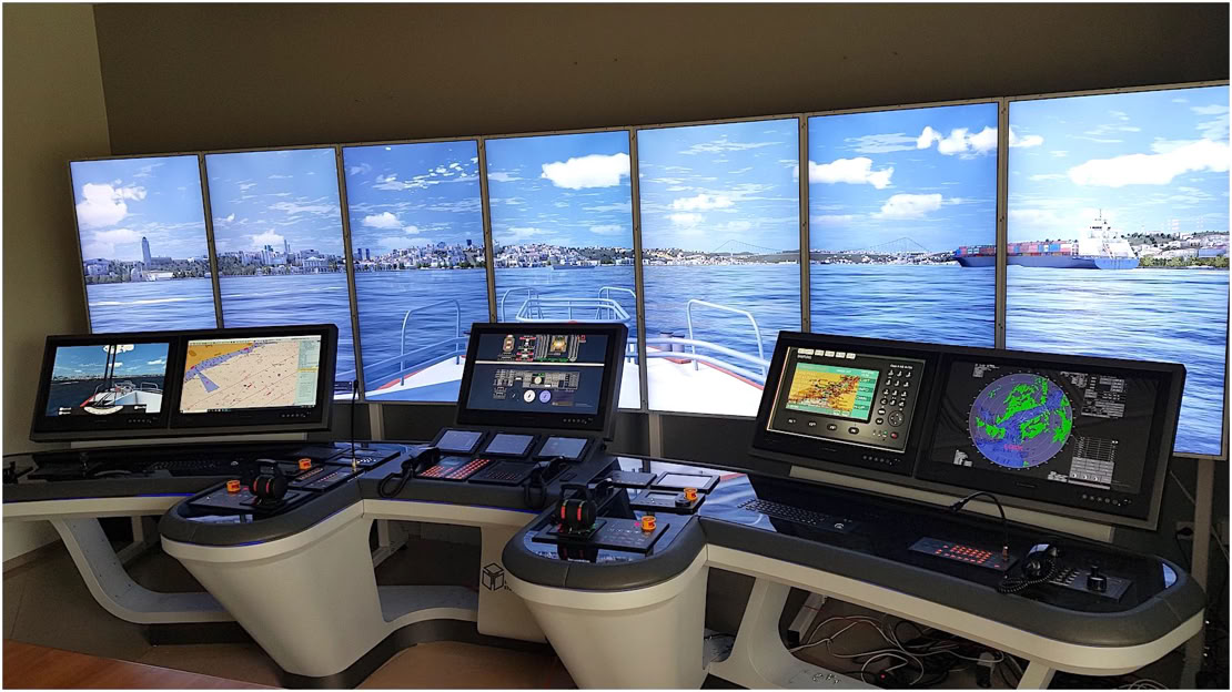 Ship-handling simulator, Full mission bridge simulator, Bridge simulator.